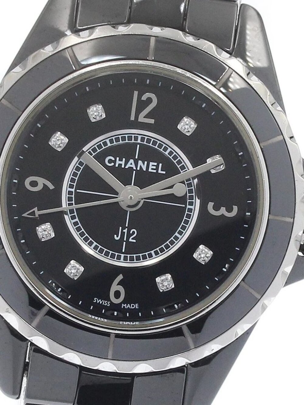 CHANEL J12 black ceramic H2569 8P diamond black Dial Quartz Ladies Watch_946975